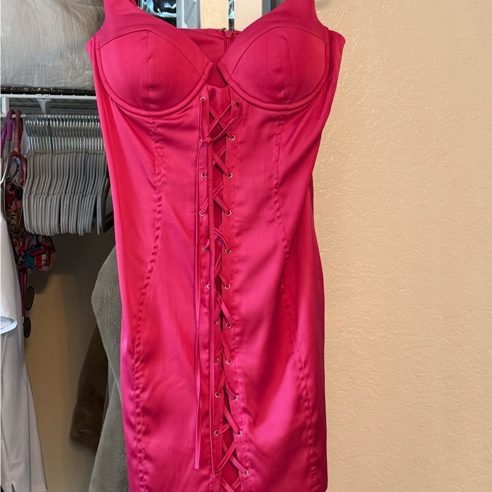 Chic Fuchsia Lace-Up Mini Dress